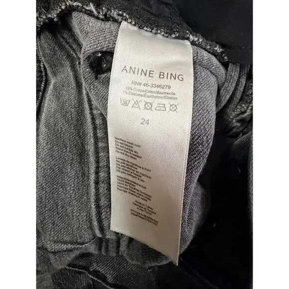 Anine Bing Button Front Black Cropped Flare Jeans – Size 24 - Picture 3 of 4